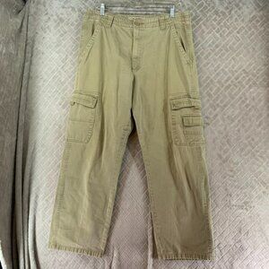 Wrangler Cargo Chino Pants Mens 34x30 Tan Beige Straight Leg 100% Cotton Stained